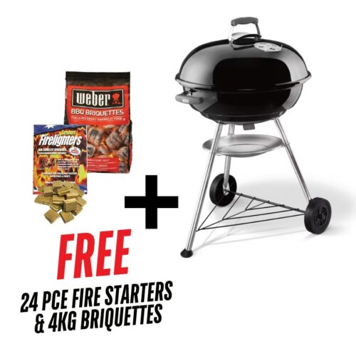 Weber 57cm Compact Kettle Black - Includes FREE 24PC Sureburn Fire Starters & 4kg Briquettes