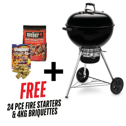 Weber 57cm Master-Touch Kettle Black Plus - Includes FREE 24PC Sureburn Fire Starters & 4kg Briquettes