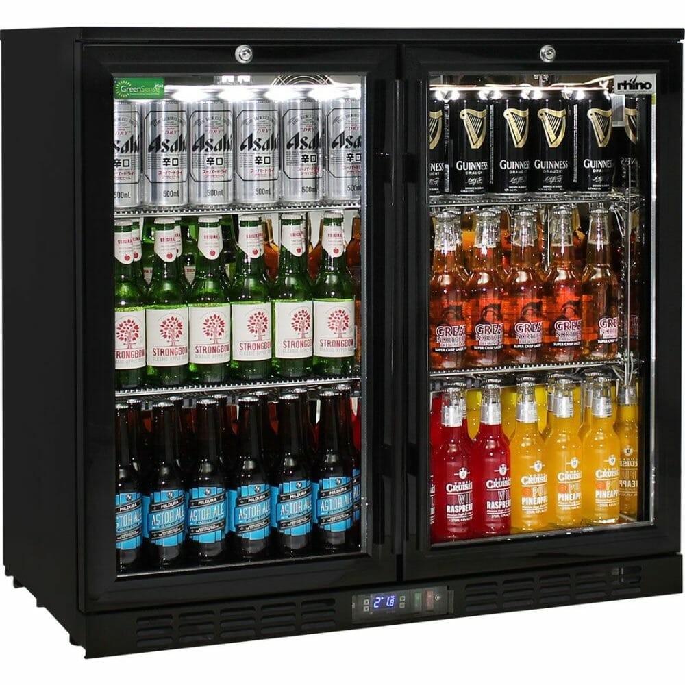 Rhino - SG2H-BQ - Black Quiet Glass 2 Door Bar Fridge