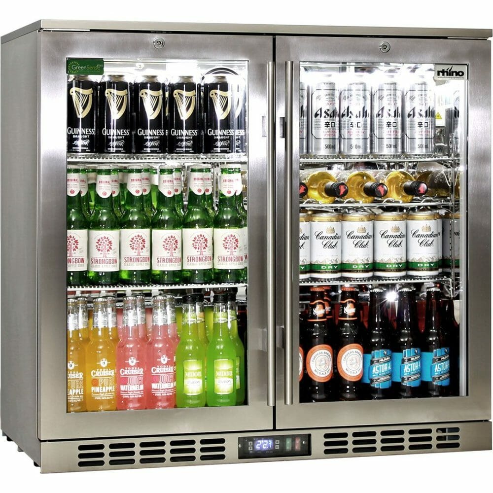 Rhino - SG2H-HD - Black Heated Glass 2 Door Bar Fridge