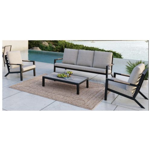 Melton Craft Venus Deep Seat Setting 4pc, Teak Arms, Rectangular Coffee Table - Black