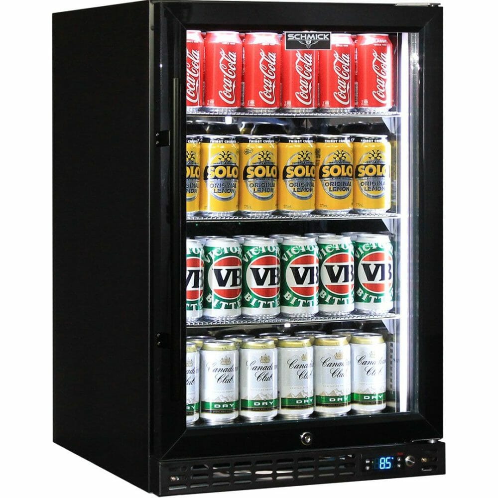 Schmick 1 Door Bar Fridge, Quiet Running, Front Venting, Triple Glazed Low E Glass, Black - Right Hinged