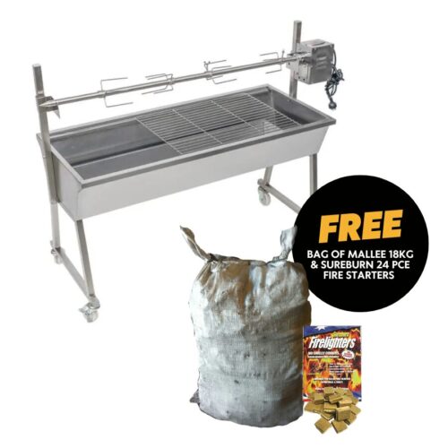 Flaming Coals - Master Stainless Steel Spit - Inc Free Bag of 18kg Mallee and 24pc Fire Starters