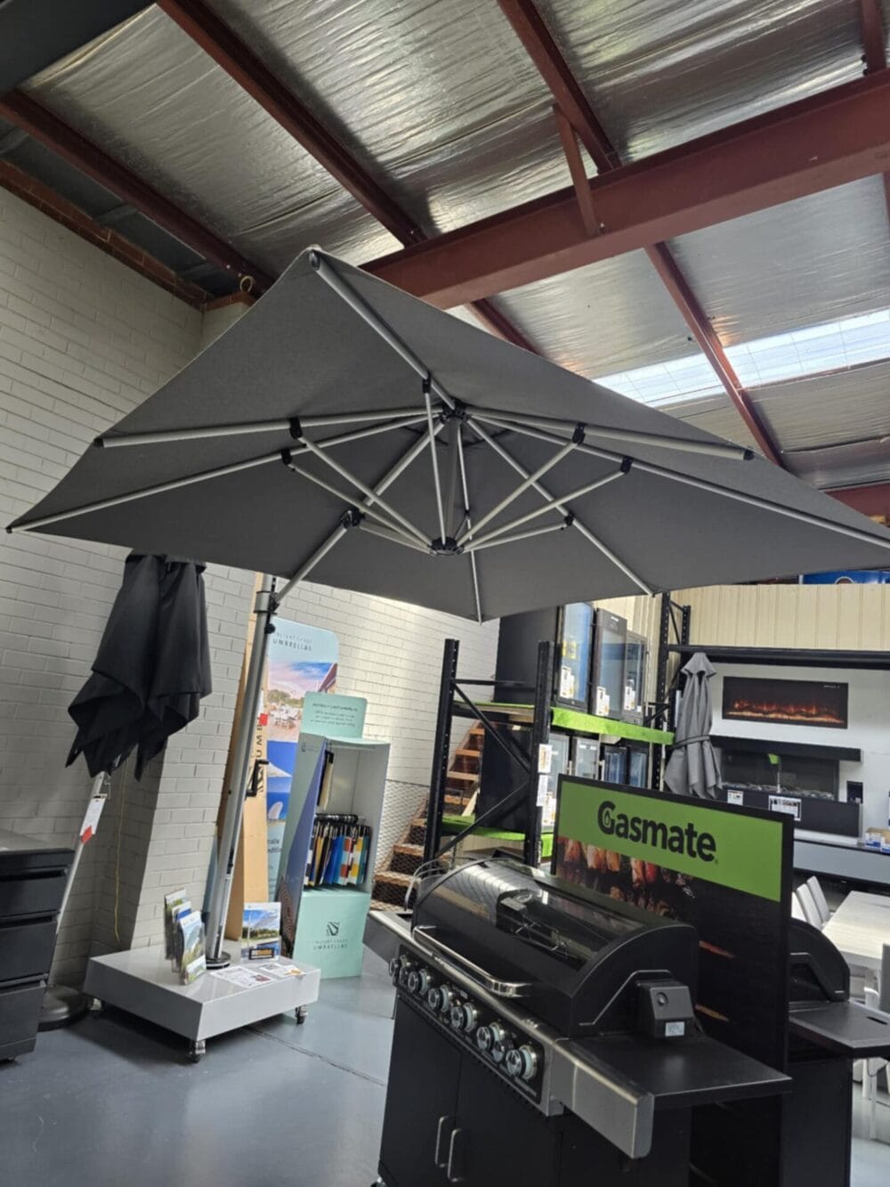 Instant Shade Umbrellas Aurora Square 2.8m Smoked Tweed with 880 Base - Floor Stock Thomastown - Image 2