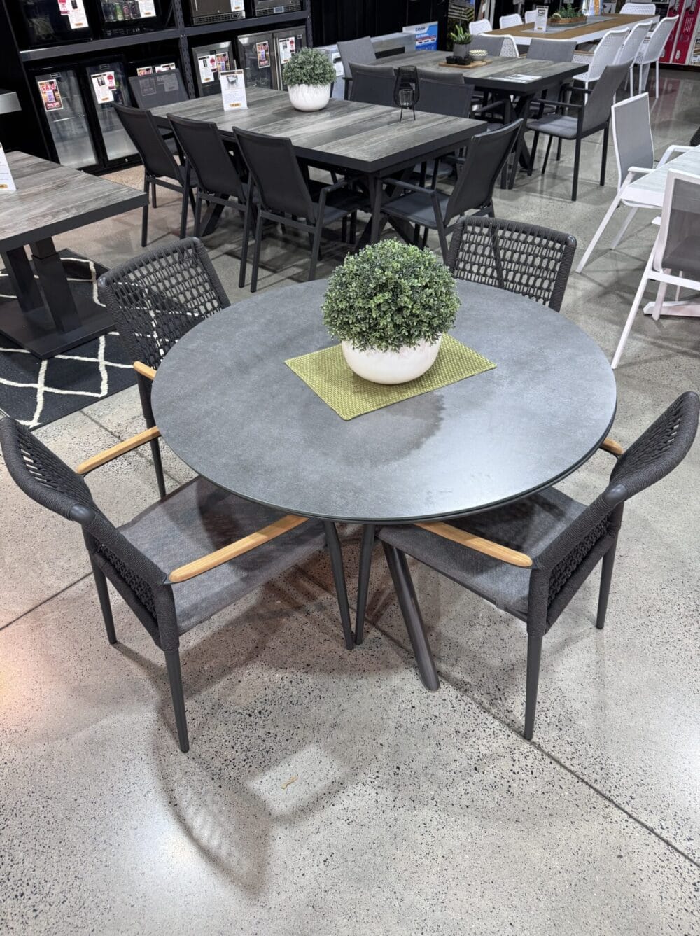Melton Craft Arizona 120cm Round Table with 4 Addis Rope Chairs - Floor Stock South Morang