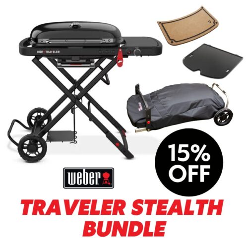 Weber Traveler Stealth Bundle - Inc Prep & Serve Board and Cover